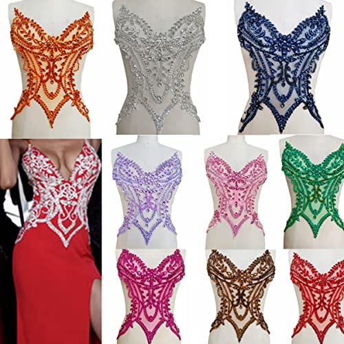 Handmade Rhinestones lace Applique sew on Beads Sequins Trim Patches Accessories for Girl Dress Clothing (Gold) by Generic - Image 8