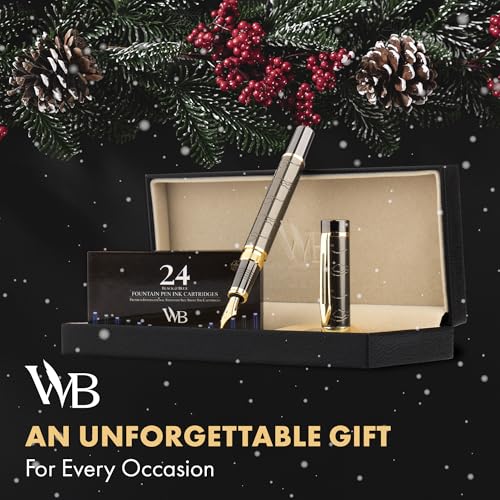 Image of Wordsworth & Black Primori Fountain Pen Set for Writing, Extra Fine Nib | Gunmetal Gold, Gift for Men Women, Metal Body, 18K German Iridium, Calligraphy, Converter + 24 Ink Cartridges, Refillable