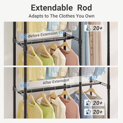 89.8" Vipek V50 Basic Expandable Clothes Rack w/ 5 Hanging Rods & 6 Wire Shelves (Black) - image 2