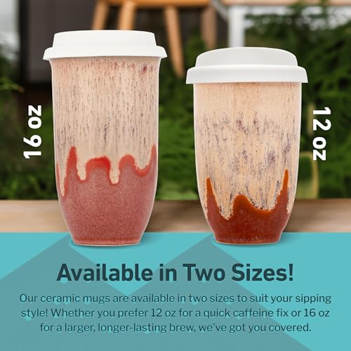 Image of NOVA CERAMICS Travel Coffee Cup- Travel Coffee Tumbler - On the Go Coffee Mug - Microwave & Dishwasher Safe Green CoffeeTumbler - Gifts For Women Men Him Her - 16oz - Jupiter