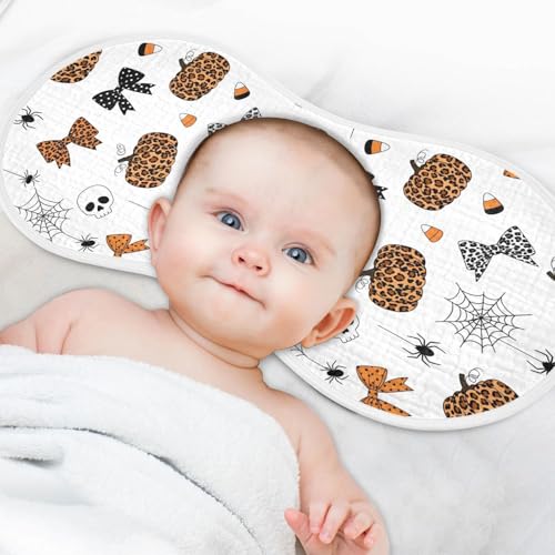 2 Pack Muslin Burp Cloths Halloween Skull Bow Cotton Baby Burp Cloths Extra Absorbent and Soft Burping Cloth for Newborn Must Haves, Large 22" x 11"4