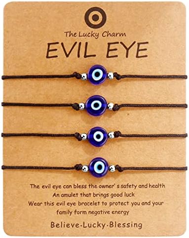 Evil Eye Bracelet Anklet Black Red String Lucky Protection Handmade Adjustable Bracelets for Women Men Boys Girls (Black string blue eye silver)