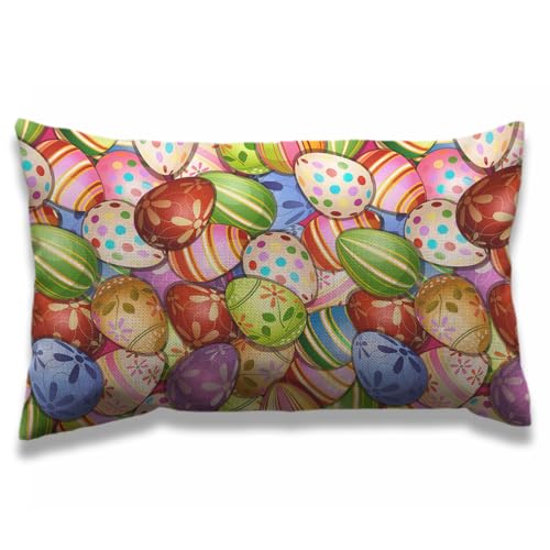 AOYEGO Easter Colorful Eggs Pillow Case 12x20 Inch Painted Egg Rectangle Throw Pillow Covers Home Decor Cotton Linen Cushion for Men Women Boys Girls