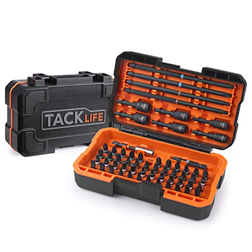 TACKLIFE 60Pcs Screwdriver Bit Set with Nut Drivers, Impact Ready, 52 Screwdriver Bits, 6 Nut Driver Bits, 1 Magnet Bit Holder and 1 Torsion-Bit, S2 Alloy Steel w/Solid Case