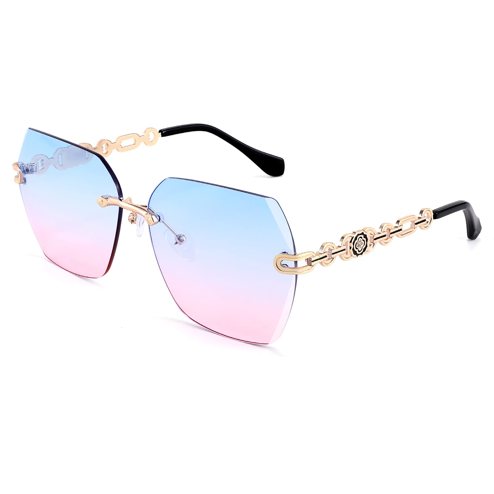 FEISEDYRimless Sunglasses for Women Metal Square Frame Classic Diamond Grandient lens Eyewear UV Protection Fashion Shades for Women B2567