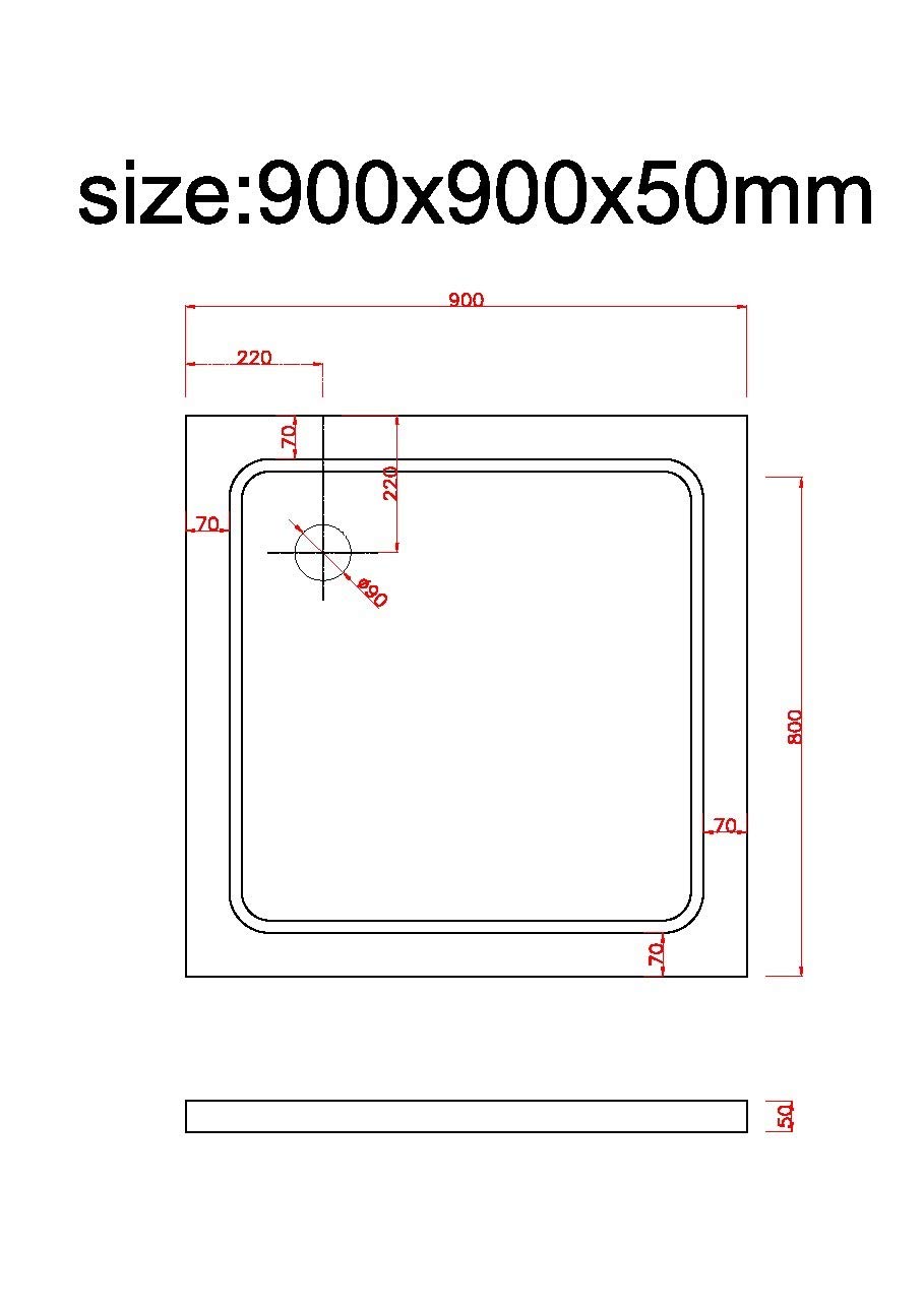 Plato de ducha cuadrado rebajado de abs con valvula incluida H.5 cm (90 x 90 cm)