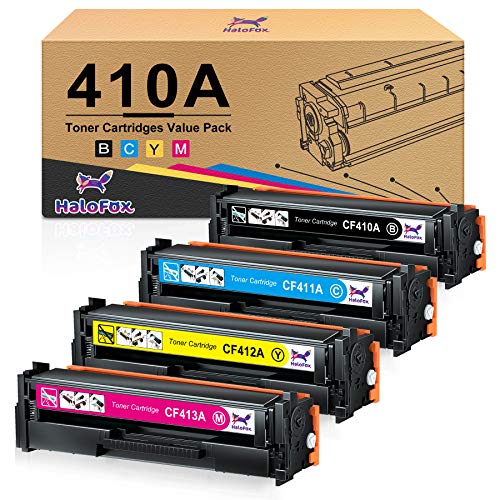 Halofox Compatible Toner Cartridge Replacement for HP 410A CF410A CF410X CF411A CF412A CF413A for Color Laserjet Pro MFP M477fdw M477fdn M477fnw Pro M452dn M452nw M452dw Printer Toner (4 Pack)