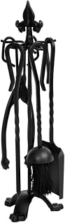 SAVING HUB 5 Pieces Fireplace Tool Set - Black Companion Set Fire Place Wood Burner Coal Stove Accessories - Durable Cast Iron Fireside Tools - Include Stand, Tongs, Shovel, Poker & Brush (18 Inch)