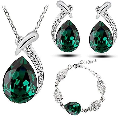 KlarittaEmerald Green Teardrop Jewellery Set Stud Earrings Bracelet & Necklace S776