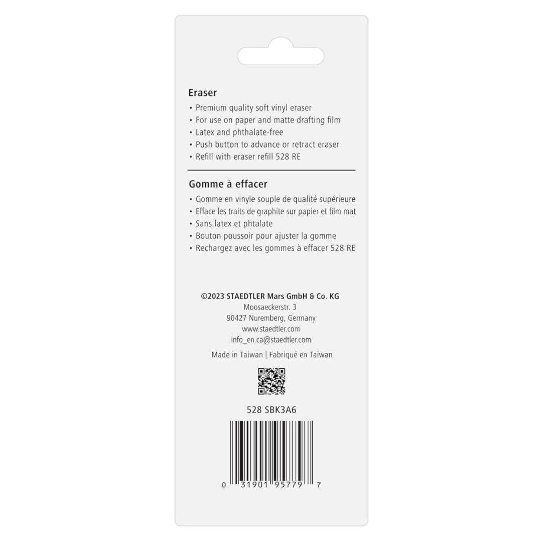 STAEDTLER Vinyl-Radiergummi-Halter (3er-Pack): einziehbare Radiergummis für Bleistifte, weiches Vinyl, latexfrei, saubere Kanten, keine Flecken, Pastellfarben (54)