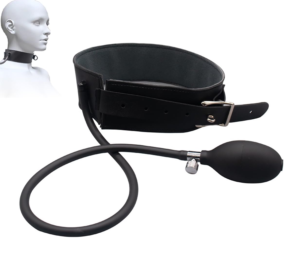 Lxpxp Unisex Black Adjustable Inflatable Bdsm Collar – Roleplay Neck Restraint For Men And Women, Inflatable Bondage Toy For Erotic Play Adjustable Adult Restraint Accessory