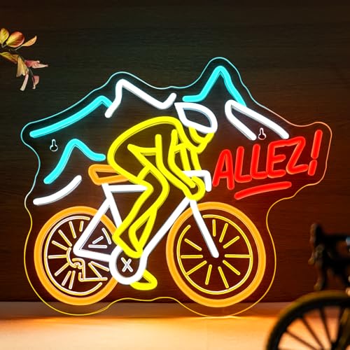 SIGNSHIP VTT Neon Led Vélo Enseigne Lumineuse Dimmable ALLEZ Néon Led Vélo de Route Lettre Lumineuse pour Chambre d'Adolescent, Salle d'entraînement, Atelier, Cadeau...