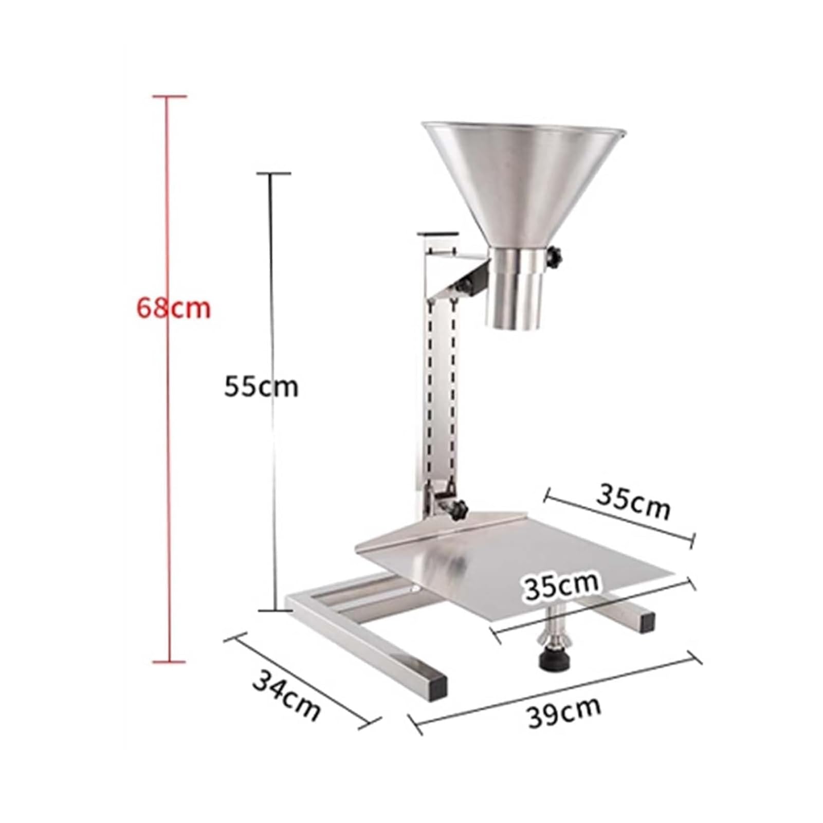 Genérico Embudo Comercial de Acero Inoxidable con Soporte, tolva de alimentación de Acero Inoxidable, Embudo de llenado Manual, con Soporte y Plataforma elevadora(5CM)