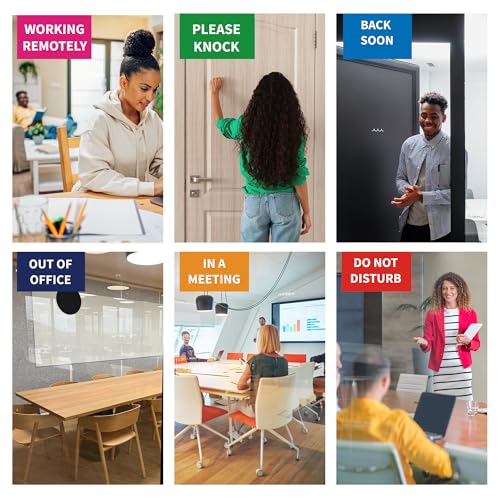 Image of Office Door Signs 6 Options Do Not Disturb, Please Knock, In A Meeting, Out Of Office, Working Remotely Back Soon Privacy Door Slider Sign For Meeting & Conference Room Brushed Silver