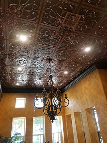 Lilies And Swirls-Faux Tin Ceiling Tile - Antique Copper 25-Pack #TOP5