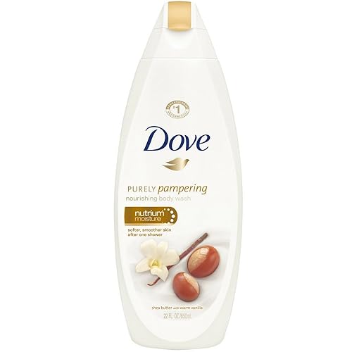 Dove Purely Pampering jabón nutritivo para el cuerpo, humedad nutritiva, manteca de karité con vainilla cálida 22 oz (Paquete de 3)