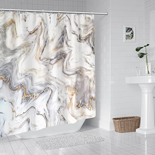 Duschvorhang Marmor-Optik 90x180 Cm – Aus Polyester, Wasserabweisend, Mit Haken