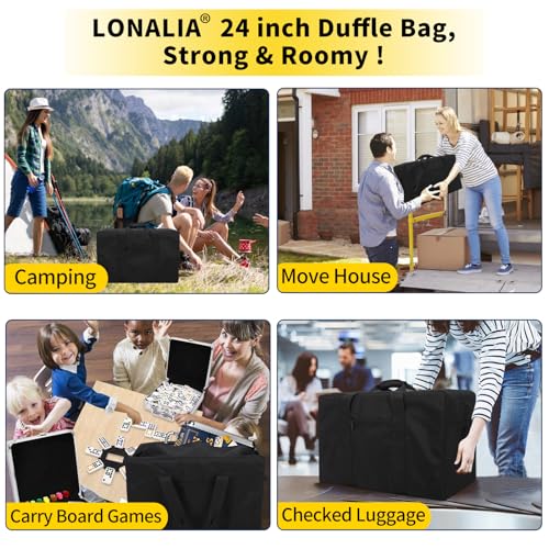 LONALIA 70L Reisetasche Groß mit Schultergurt - Aufbewahrungstasche Transporttasche für Reisen Umzug Camping 61x30x38cm (Schwarz)