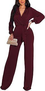 Formal Jumpsuits for Women Dressy Evening Sexy Deep V Neck Plus Size Lon...