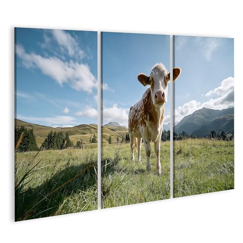 Tableau sur toile vache curieuse décoration murale nature 3 pièces