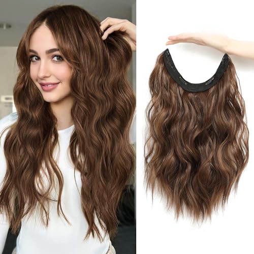 Ms TAj Light Brown Halo Hair Extensions 12 inch Hair Extensions Invisible Wire Hair Extensions Synthetic Hairpiece for Women Natural Wavy Hair Extensions