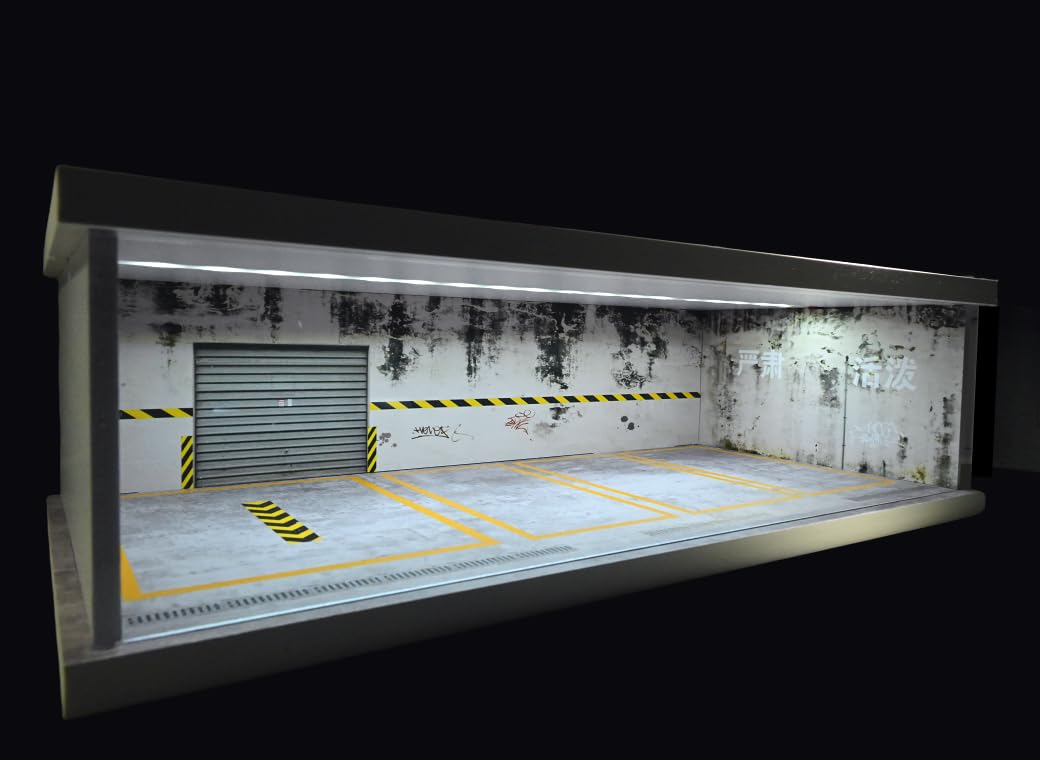 NUEIOVRW 1/43 Diorama Garage Model, LED Lighting Diecast Model Car Display Case, Parking Lot Scene Display Storage - Image 4
