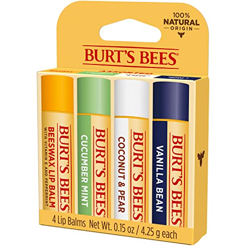 Burt's Bees Lip Balm, Moisturizing Lip Care, 100% Natural, Sweet Sorbet - Original Beeswax, Cucumber Mint, Coconut & Pear, Vanilla (4 Pack) #TOP7
