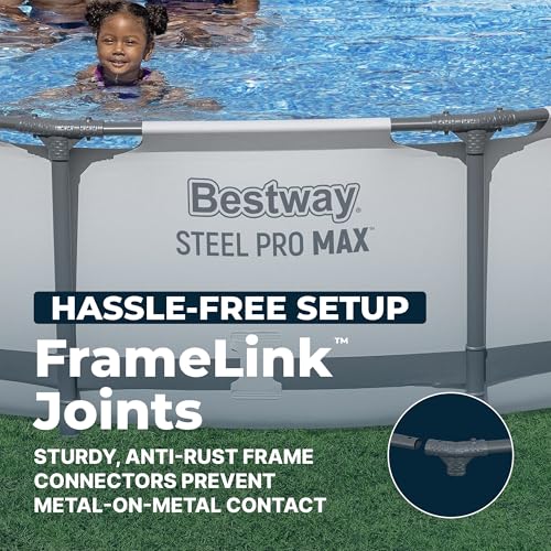 Image of Bestway Steel Pro MAX 12' x 30 inch Above Ground Swimming Pool Set with Pump | Durable Round Metal Frame Outdoor Backyard Pool, Puncture-Resistant Liner - Type III A /C Filter Cartridge Included, Gray