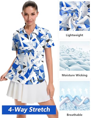 Image of LOMON Womens Golf Polo Shirts Summer Short Sleeve 1 /4 Zip Tops Moisture Wicking Casual Tennis Activewear with Pockets