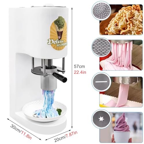 ZEEKYFOR Eiscreme- und Softeismaschine, kommerzielle Spaghetti-Eispresse mit 4 Formformen, elektrische Eisnudelmaschine für Dessertladen und Zuhause White – Bild 4