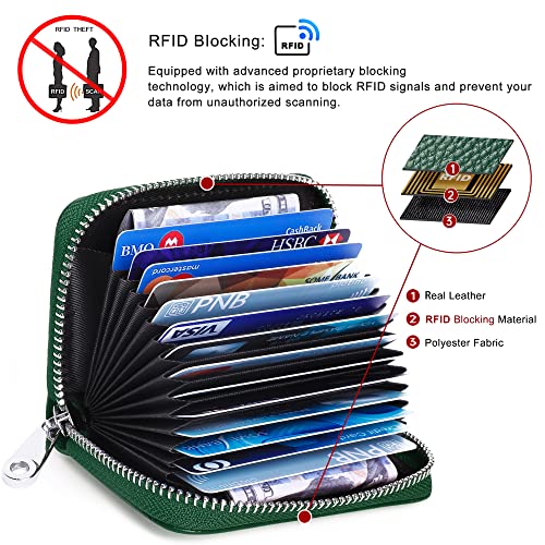 FEITH&FELLY Genuine Leather Credit Card Holder RFID Small Zipper Card Case Wallet for Women & Men3