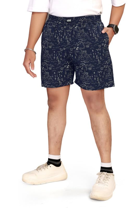 Image of UNOseven Shorts for Boys - 100% Cotton Printed with Side Pockets - Pack of 2 - Available from Size 7 Years to XL