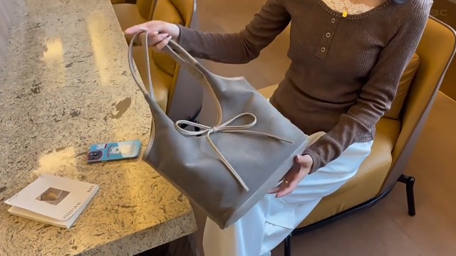 Bolso Tote con Moño de Gamuza para Mujer - Marrón Burdeos miniatura 7