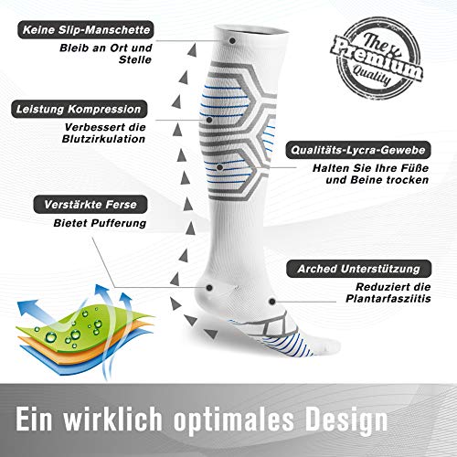 Fiream 2 Paar Kompressionsstrümpfe/Compressionsocks/Kompressionssocken für Damen und Herren,Sport,Laufen,Reisen,Blutzirkulation, Schwangerschaft & Medizinische 20-30 mmHg(Weiß1,S) - 4