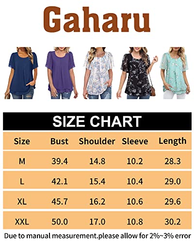 Gaharu Women's Tunics Womens Blouses For Work Professional Short Sleeve Chiffon Tunic Shirts Female Sheer Chiffon Layered Pleated Tops Crewneckline Swing Tunic Floral White Blue,Xl #TOP5