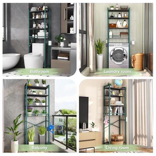 Image of Kalrin Over-The-Toilet Storage Rack, 4-Tier Bathroom Organizer Shelf Over Toilet with Adjustable Shelf and Basket, Freestanding Space Saver Bathroom Shelves Above Toilet for Room (Green- Black)