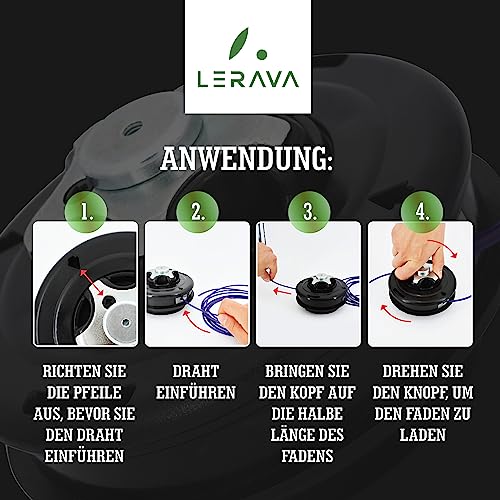 LERAVA® Fadenkopf für Motorsense - M10x1.25 LG - Einfaches Tap & Go System - Trimmerkopf mit robusten Stahlknauf - Motorsense Zubehör mit innovativer ergonomischer Spule – 100% Made in Italy