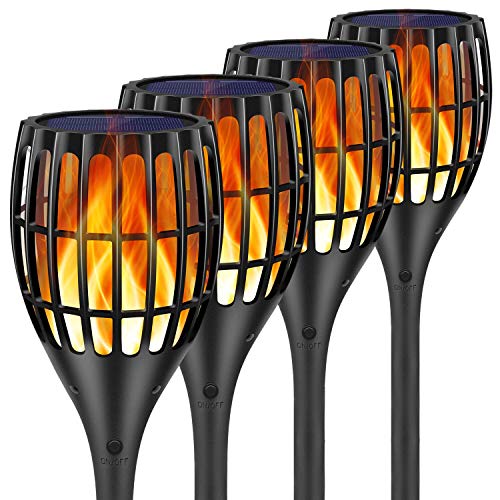 Toyawany Solar Torch Lights Upgraded 4PCS Waterproof Flickering Flames Torches Lights Outdoor Solar Spotlights Landscape Decoration Lighting with Dusk to Dawn Auto On/Off