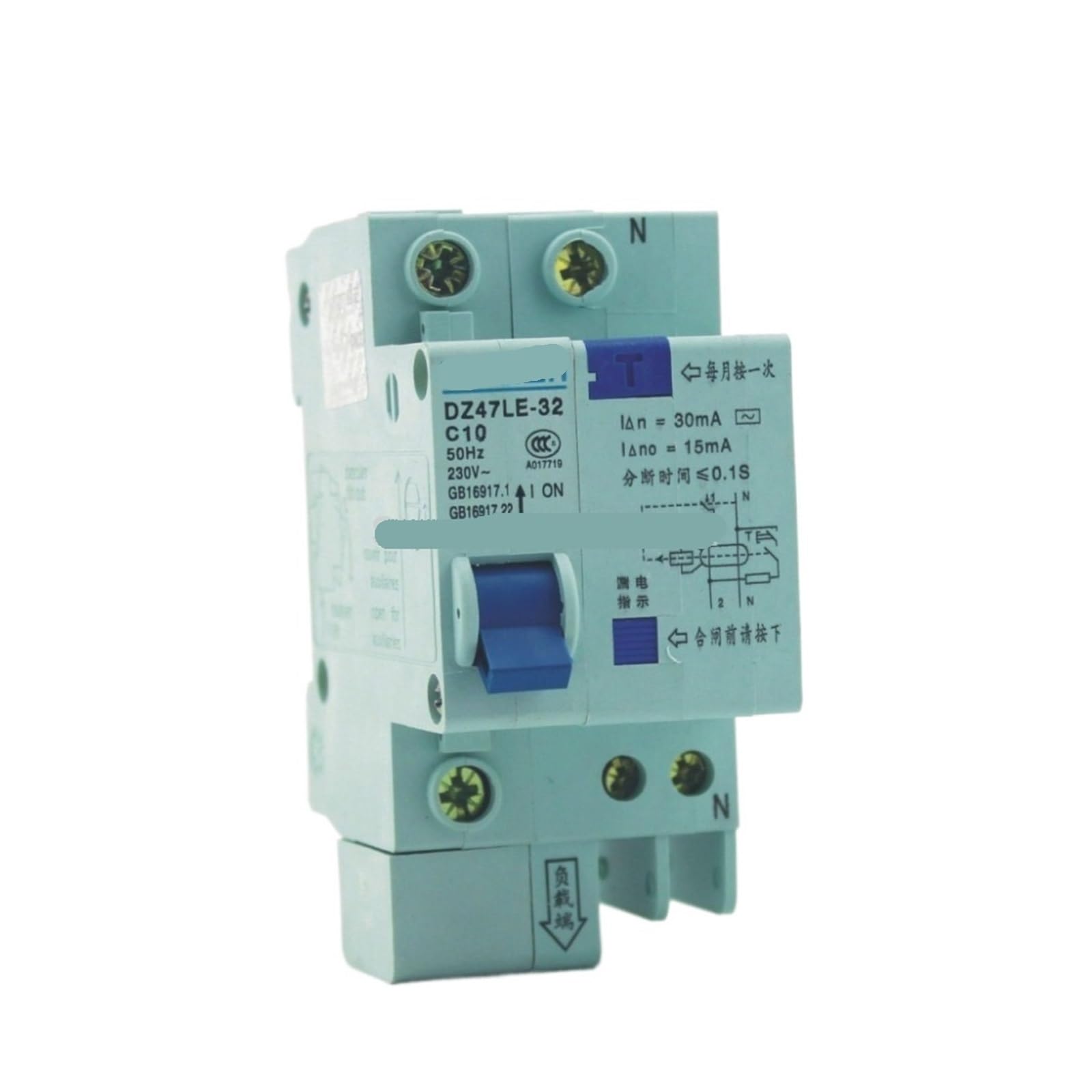 Disyuntor DZ47LE 1P+N 10A para sobrecorriente y fugas 230V