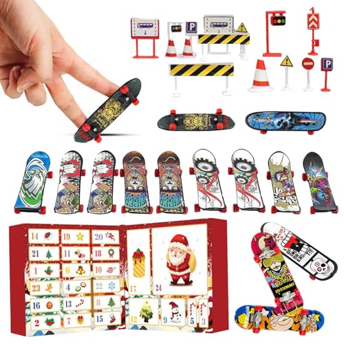 Finger Skateboards Advent Calendars 2025, 24 Days Christmas Finger Board Skate Advent Calendar With 24Pcs Mini Board Fidget Toys, Fingerboards Countdown To Christmas Calendars For Children Boys