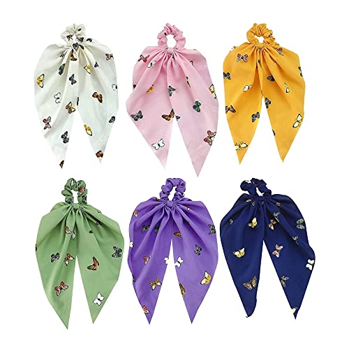 6 pieces Hair Scarf ScrunchiesHair Ties Scarf Elastic Scrunchies for Hair Ties Scarf Bow Hair Scrunchies Scarf Bow Chiff