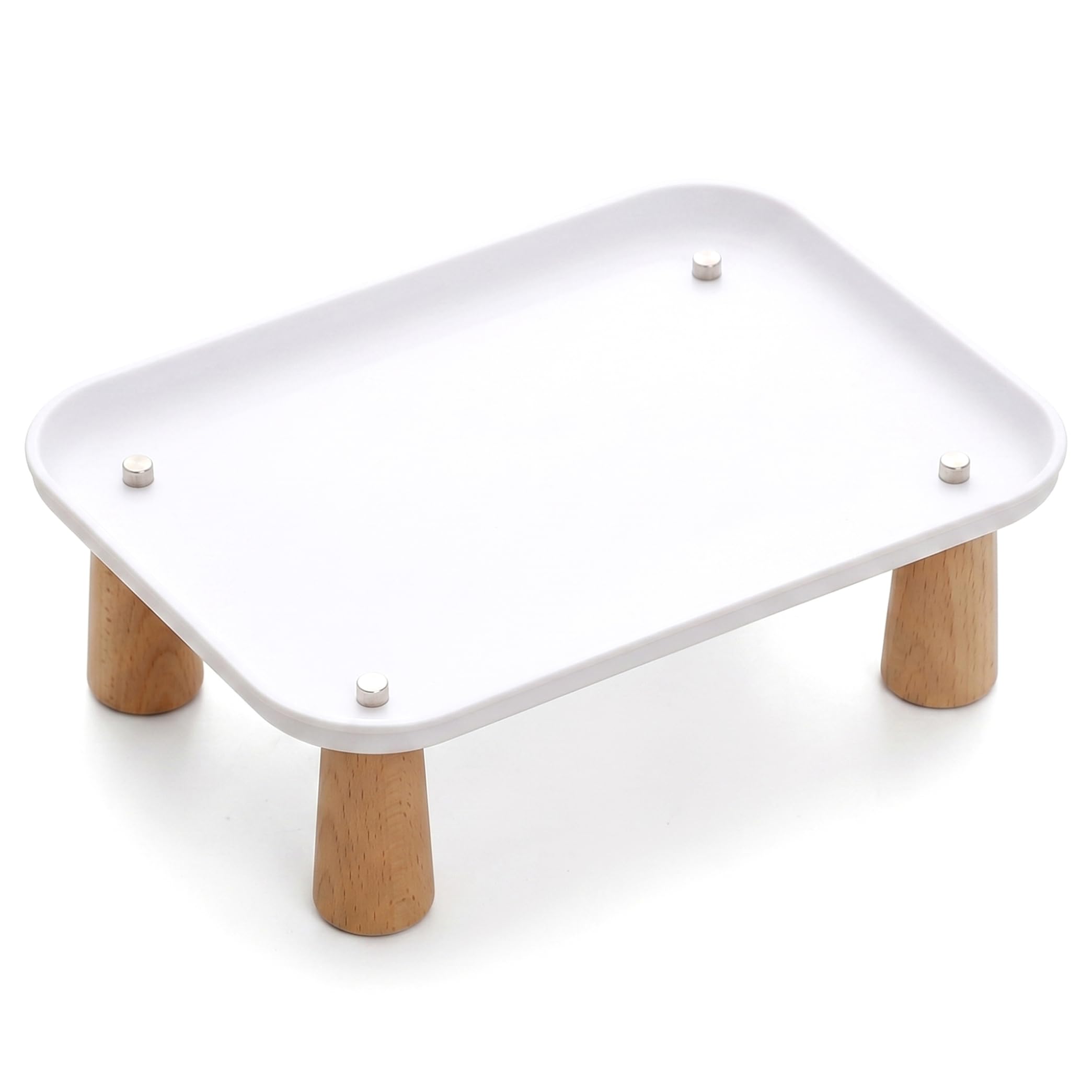 Ameble 9.4x6.7x3.1 Inch Cat Food Table, Raised Spill-Proof Splash-Proof Feeding Station for Spine and Neck Protection, Cat Bowl Stand, White