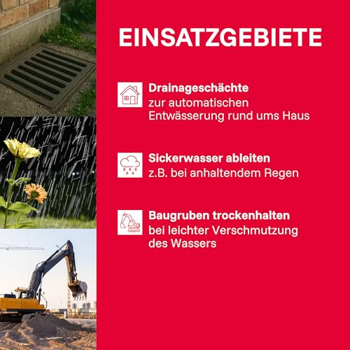 T.I.P. Drainage-Tauchpumpe I-Compac 7500 Kunststoff mit Schwimmerschalter für Schmutzwasser 400W Rot, 30190