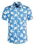NUTEXROL Men's Hawaiian Dress Shirts Button Down Short Sleeves Printed Casual Shirt for Guys Blue