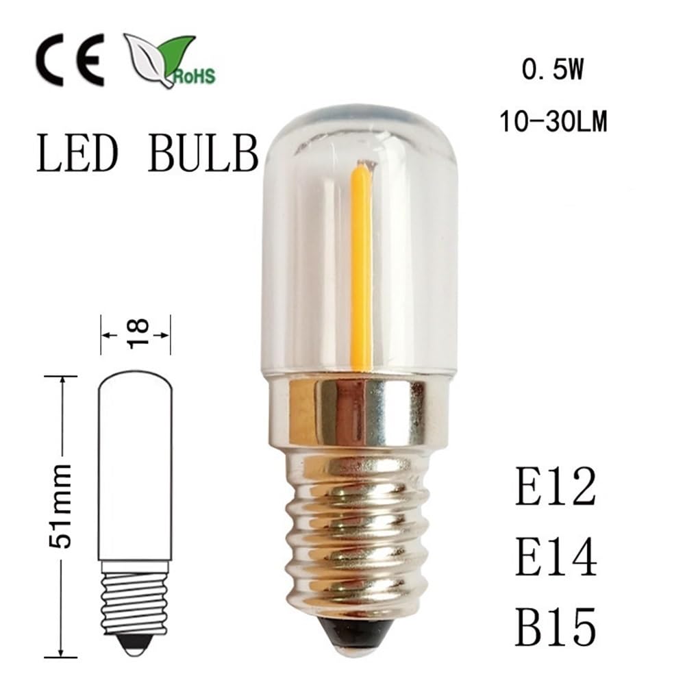 HHF Illuminazione, Confezione da 50, luci LED for Frigorifero DC12V/24V/48V/60V T18S E12/E14 0,5 W, Piccole luci for la casa(6500K Cool White,E14 60V)