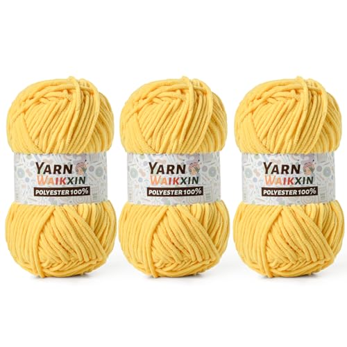 Image of 3 Pack Soft Chenille Yarn for Crocheting, Fluffy Chunky Crochet Yarn for Baby Blanket, (5.29oz /196.8yds) Fuzzy Velvet Yarn for Amigurumi&DIY Puzzle、Crafts、Scarf(3 Yellow)