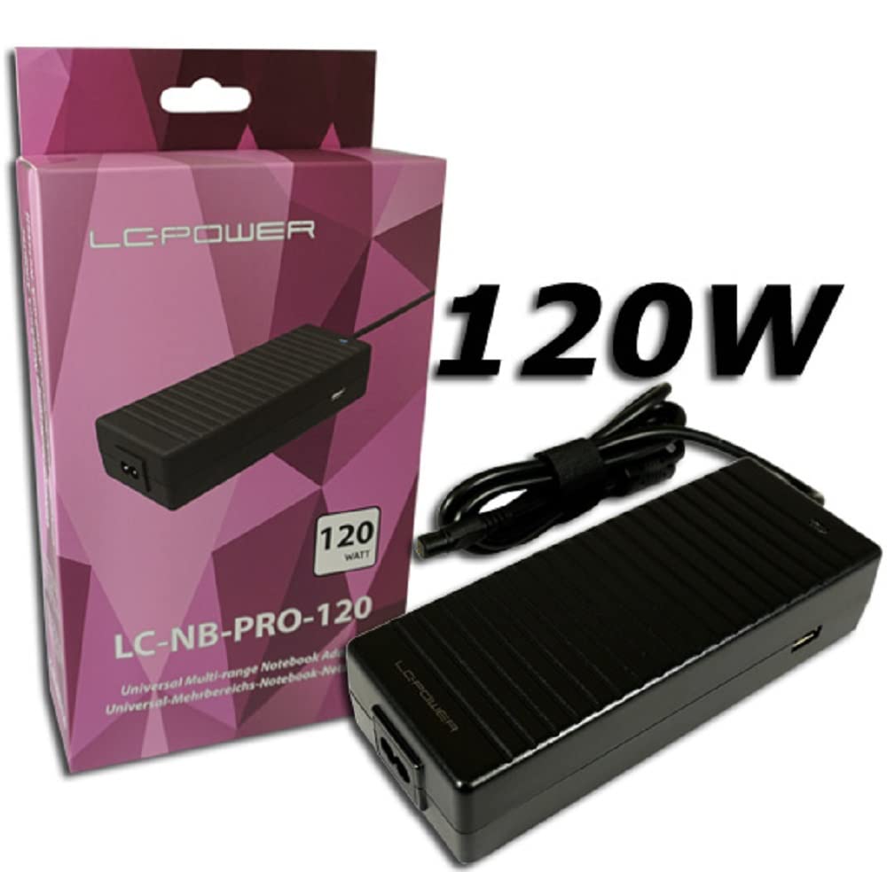 LC-POWER LC-NB-PRO-120 | Chargeur Notebook Universel 120 W | 10 Embouts Interchangeables, Multi-Range 18,5 à 20 V | Rendement jusqu'à 89%, Rallonge 150 cm Incluse
