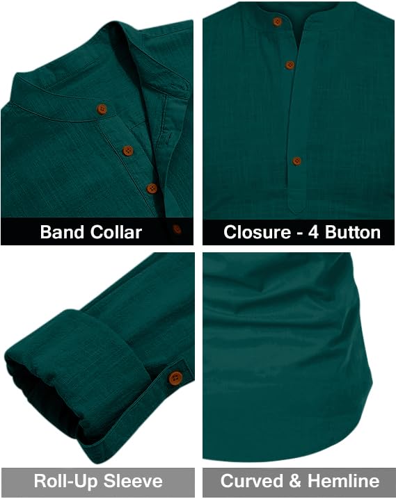 Image of ROYALSCOUT Combo of Men's Solid Cotton Blend Full Sleeve Straight Kurta Shirt (Pack of 2)