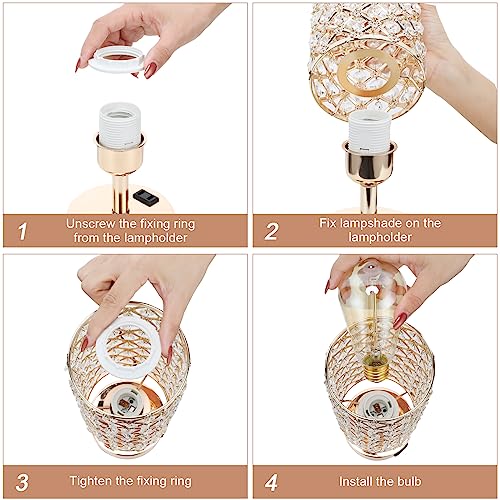 Image of Hong-in Gold Lamps Set of 2, Dimmable Gold Lamps for Nightstand with USB-C+A & AC Charging Ports, 3-Way USB Crystal Lamp, Bedside Desk Light for Bedroom Living Room Home Office(Bulb Included)