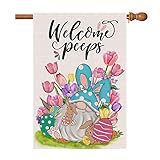 Hexagram Easter House Flag 28x40 inches Double Sided-Large Burlap Bunny Gnomes Easter Flag for...